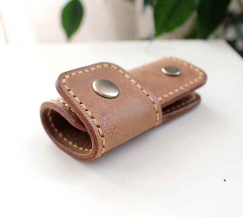 Real Leather key case leather key holder leather key wallet for 6 keys key chain - ที่ห้อยกุญแจ - หนังแท้ สีส้ม