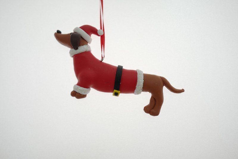 Christmas dachshund dog strap - พวงกุญแจ - ดินเผา สีแดง
