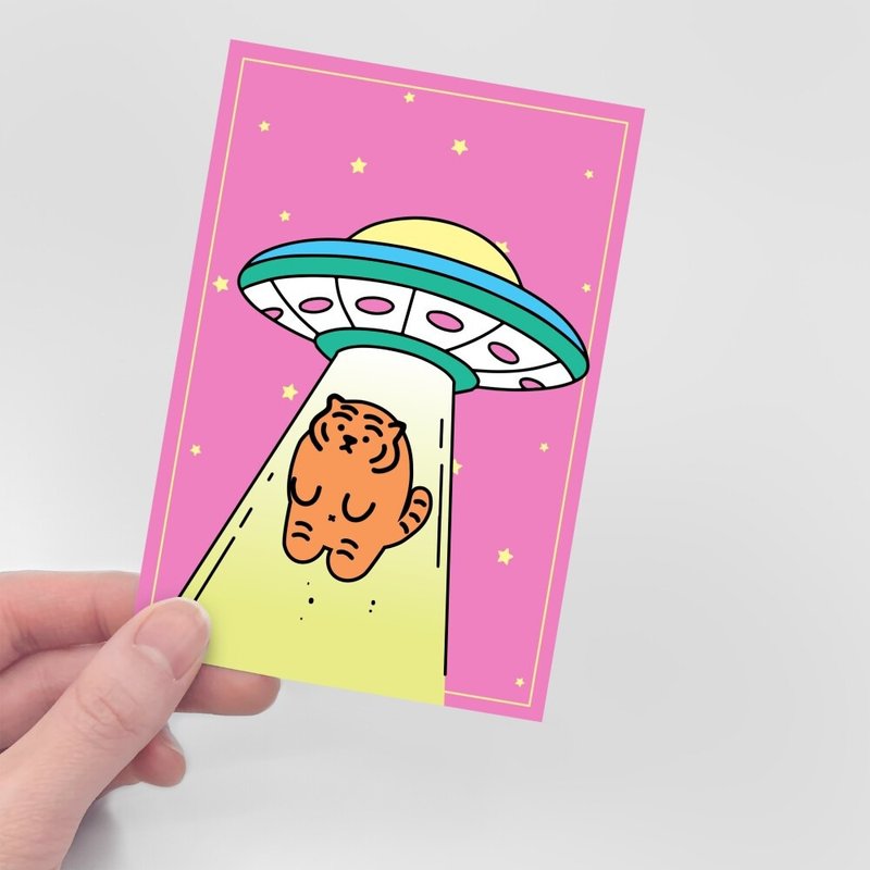 躺肥虎 UFO  插畫明信片 - 卡片/明信片 - 紙 