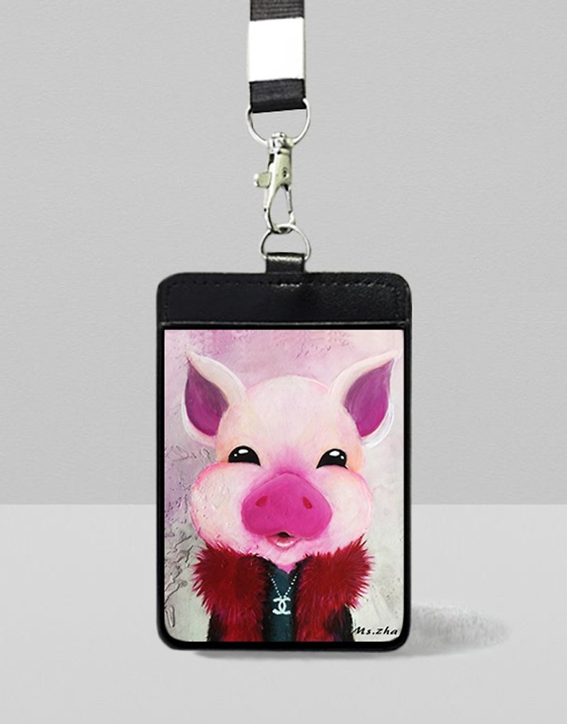 Fashionable Pig ID Set - ที่ใส่บัตรคล้องคอ - หนังเทียม 