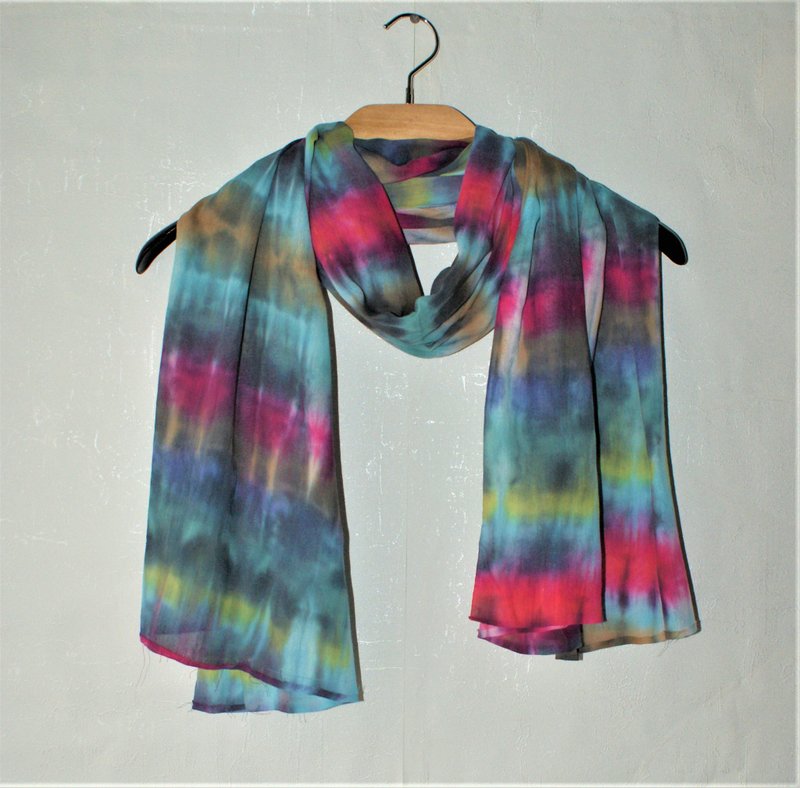 Cotton scarf Designer blue scarf Cotton colored shawl Gift tie dye scarf - 絲巾 - 棉．麻 藍色