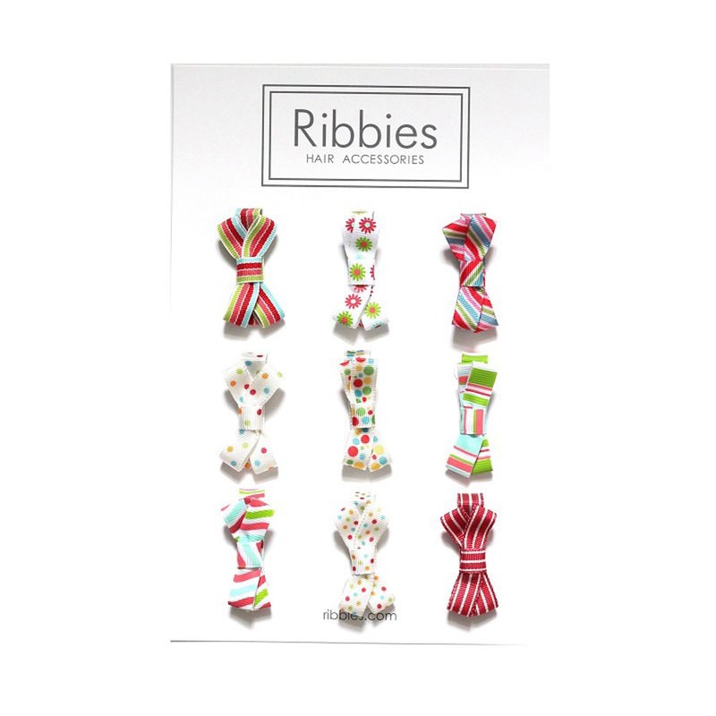 British Ribbies candy bow 9 set - red with green hair decoration - Hair Accessories - Polyester 