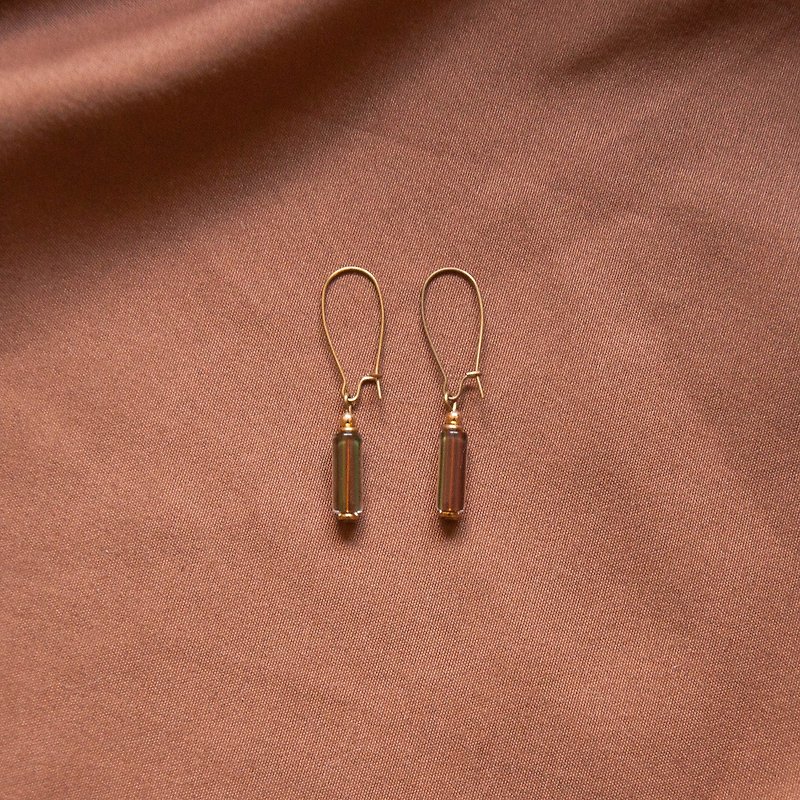 Earth Tone Handmade Glass Bead Hook Earrings - ต่างหู - แก้ว สีนำ้ตาล