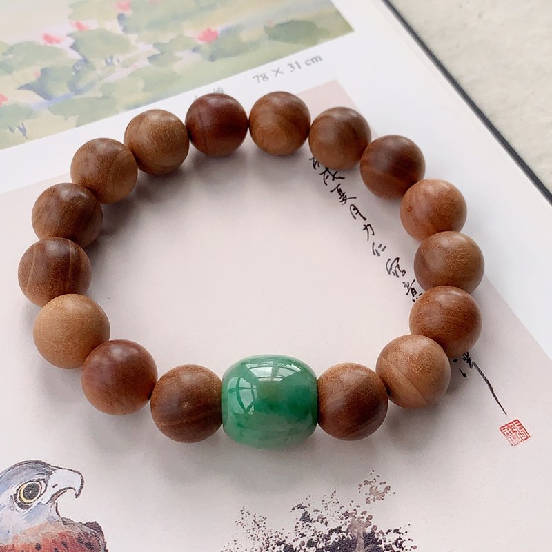 Yuancui－India Laoshan Sandalwood | Green Emerald Passepartout Bracelet - Bracelets - Gemstone 