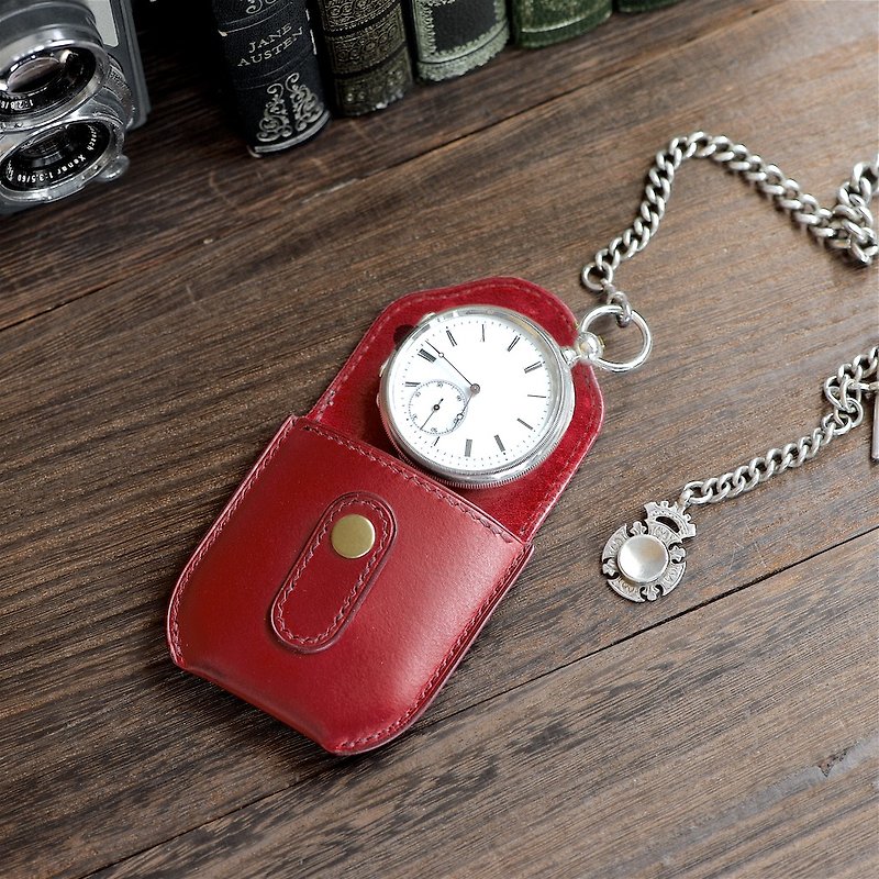 pocket watch leather case - Other - Genuine Leather Red