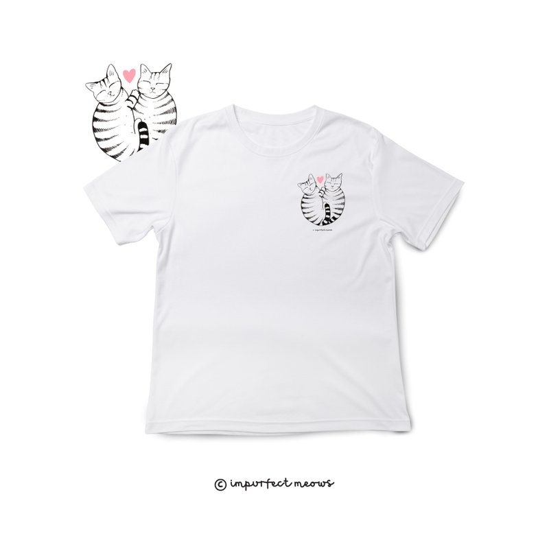 不完美貓咪 Impurfect Meows | 抱抱貓T-Shirt - 女裝 T 恤 - 棉．麻 白色