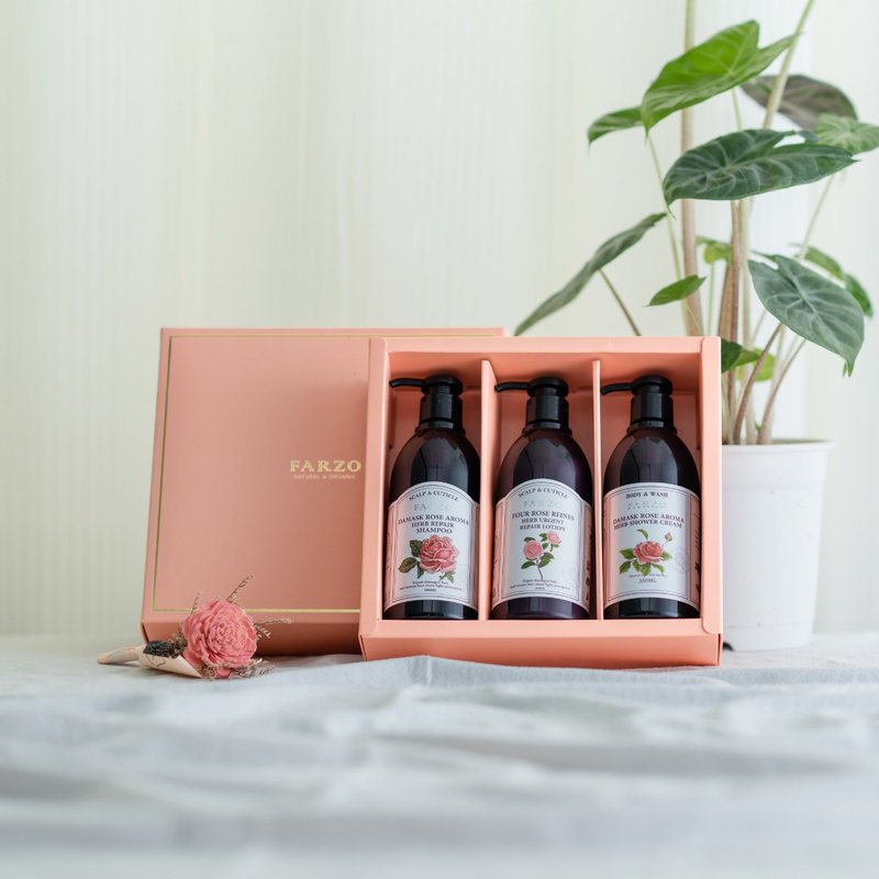 【經典玫瑰/鳶尾花潤澤】 洗潤沐三件組禮盒 - 沐浴露/番梘 - 其他材質 粉紅色