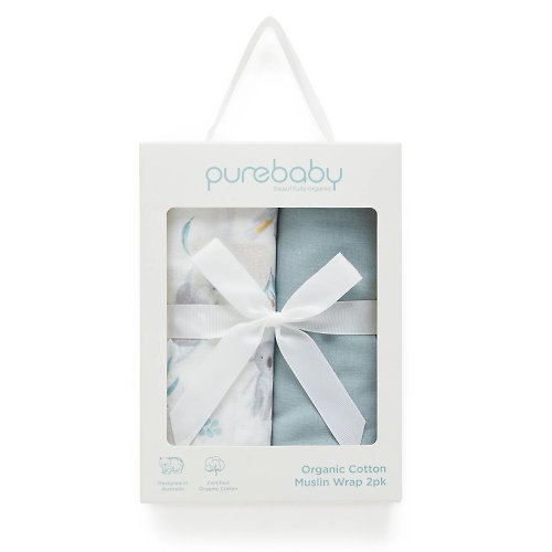 Purebaby有機棉 澳洲Purebaby有機棉嬰兒棉紗包巾禮盒/新生兒紗布蓋毯
