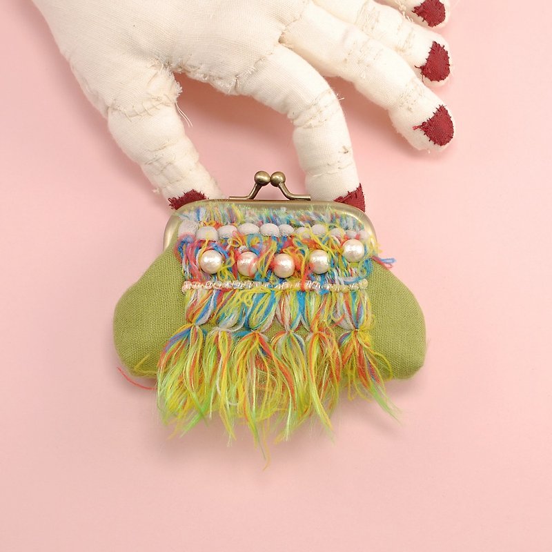 tiny purse, coin purse, pill case, green purse, fluffy small pouch No,2 - Toiletry Bags & Pouches - Cotton & Hemp Green