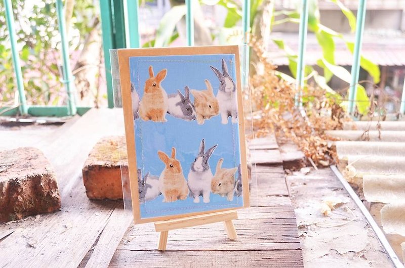 Bunny fabric postcard - การ์ด/โปสการ์ด - ผ้าฝ้าย/ผ้าลินิน 