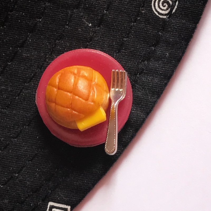 香港茶餐廳系列 全人手製港式菠蘿油襟針 - 胸針/心口針 - 黏土 卡其色