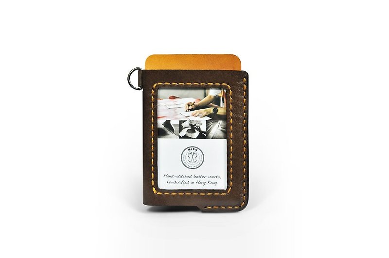 MICO hand-stitched leather leisure card holder/ identification card holder/ card holder/ work card holder (oblique hanging type) - การ์ด/โปสการ์ด - หนังแท้ สีนำ้ตาล