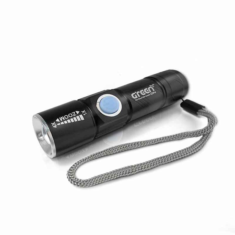 【GREENON】強光USB充電手電筒(GSL-100) 夜間行走防身 多入優惠 - 野餐墊/露營用品 - 鋁合金 黑色
