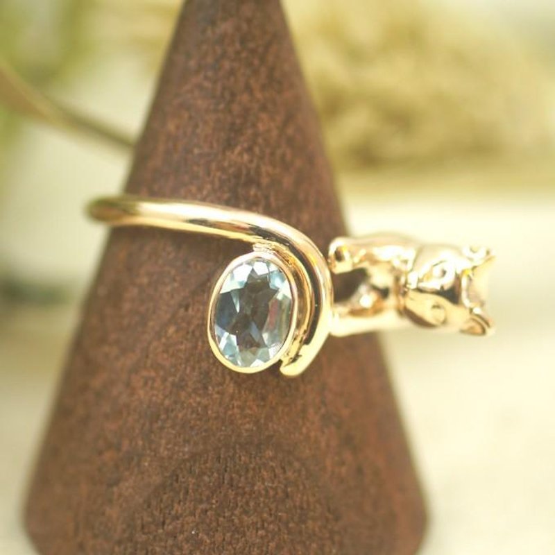 A gold cat ring with jewelry (Aquamarine 0.380 ct) - General Rings - Other Metals Gold