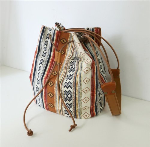 *Mingen Handiwork*Original Handmade Bohemian Canvas Bucket Bag XKB16001