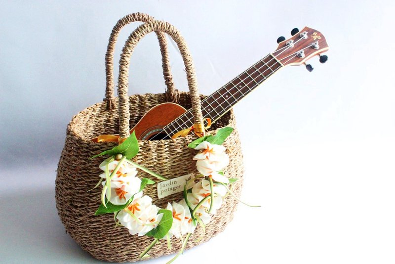 Bag Charm,W plumeria,ribbon lei,bag accessories,corsage - 吊飾/掛飾 - 棉．麻 白色