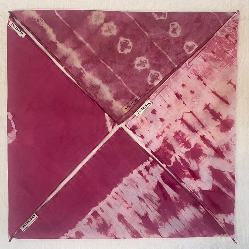 【ZhiZhiRen】Natural Plant Dyeing Square | Small Square - Handkerchief - Shellac Hand Dyeing - Handkerchiefs & Pocket Squares - Cotton & Hemp Pink