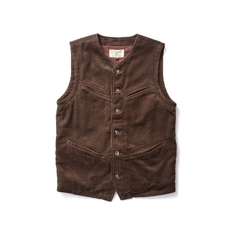 French Corduroy Hunting Vest - 咖啡色 Brown - 男背心 - 棉．麻 