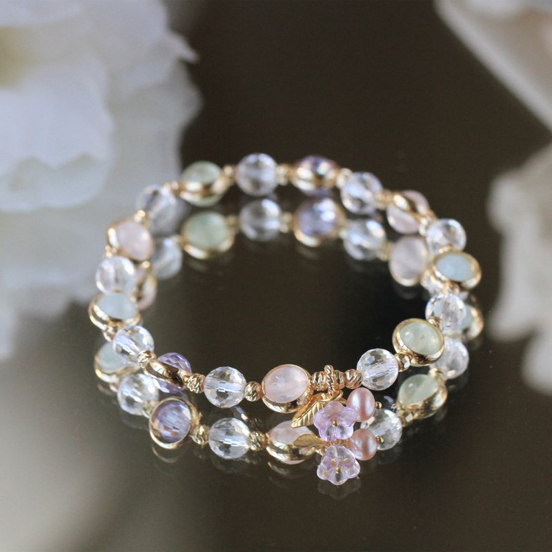 Rose Stone Aquamarine. shadow of light. Ping An Happiness Crystal Bracelet - Bracelets - Crystal Multicolor