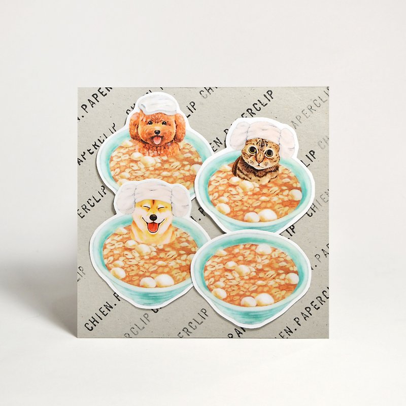 Matte waterproof stickers | together to bubble peanut dumplings - สติกเกอร์ - พลาสติก สีนำ้ตาล