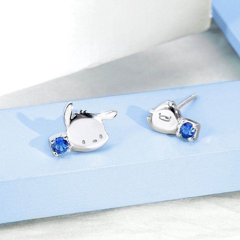 Pochacco classic series-Pachacco dog crystal diamond sterling silver earrings - ต่างหู - เงินแท้ สีเงิน