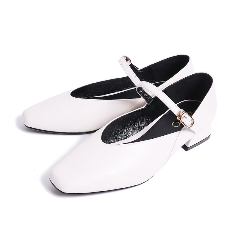 深V美型微寬楦柔軟瑪莉珍白色 - 高跟鞋/跟鞋 - 真皮 白色