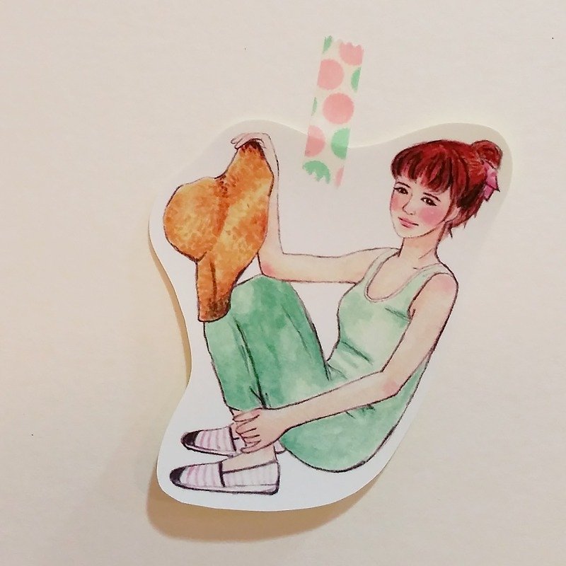 ✦ big straw hat dress girl / single body stickers - Stickers - Paper 