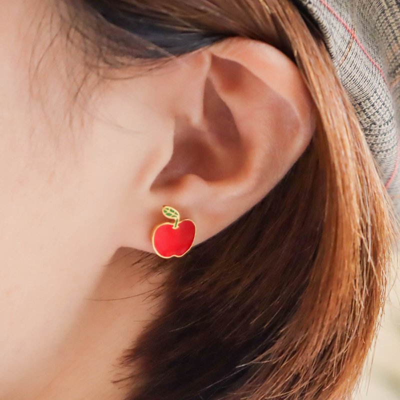 Apple cross-section handmade earrings - ต่างหู - โลหะ สีแดง