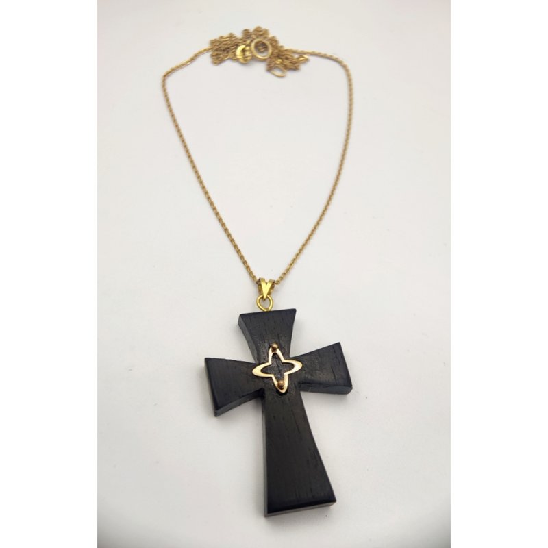 Wooden handmade pendant. with 18k gold. Necklace.  Ebony wood. - 項鍊 - 木頭 