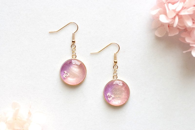 Resin Art Round Earrings - Twilight Flower lover - Earrings & Clip-ons - Resin Pink