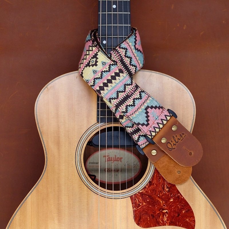ピンクブルー織りのギターストラップ - ギター・楽器 - 革 ピンク