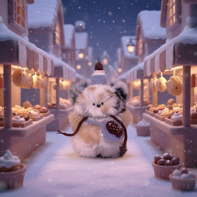 Tricolor dog doll Keyring | Winter Dessert Train Journey - 鑰匙圈/鑰匙包 - 其他材質 紫色