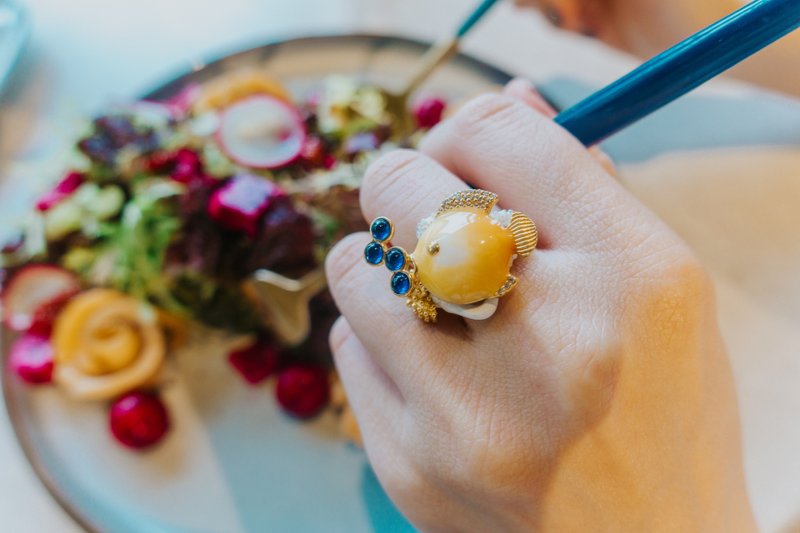 Yellow Enamel Angel Fish Ring - General Rings - Sterling Silver Yellow