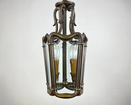 HappyDuckVintage 法國復古燈籠 20世紀60年代|青銅玻璃吸頂燈|吊燈
