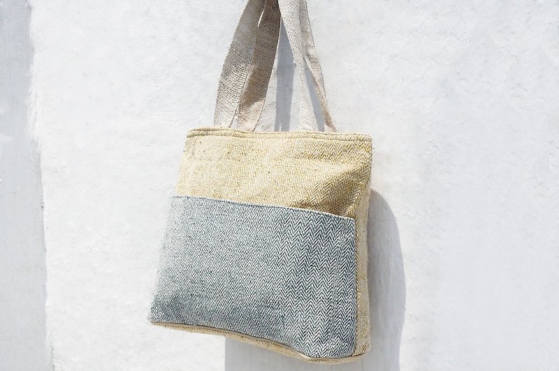 Limited edition of a natural cotton and linen woven bag light bag / backpack / side bag / shoulder bag / travel bag / Tote bag / shopping bag - lemon juice green forest - กระเป๋าแมสเซนเจอร์ - ผ้าฝ้าย/ผ้าลินิน หลากหลายสี