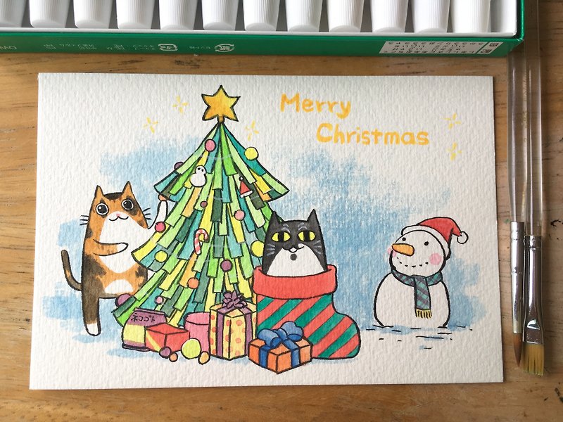 手描きはがき - メリークリスマスニャー - カード・はがき - 紙 