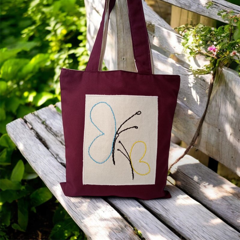 everyday exclusive shopping bag with hand embroidery - Handbags & Totes - Cotton & Hemp Multicolor