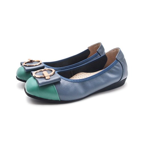 米蘭皮鞋Milano PQ(女)方頭真皮娃娃鞋 女鞋-藍綠色