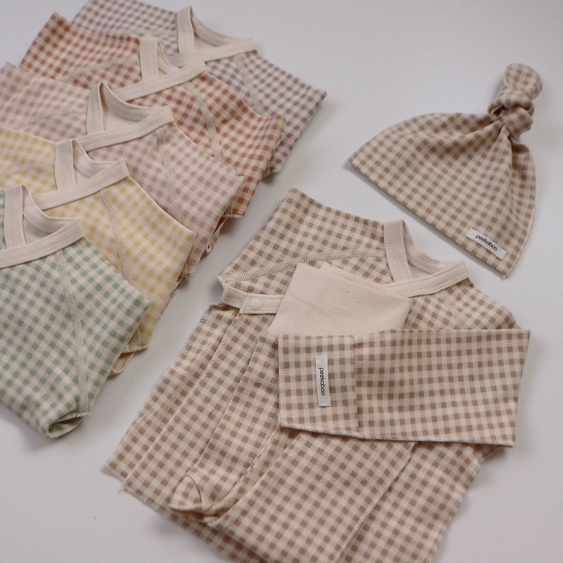 韓國超柔軟40支棉系列小格子紋新生兒套裝 •Check Newborn Set• - 彌月禮盒 - 棉．麻 