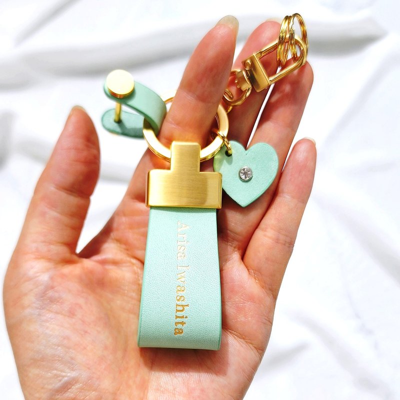 Personalized Leather Car Key Holder with Cubic Heart Charm and Mini Metal Hook - 鑰匙圈/鑰匙包 - 真皮 多色