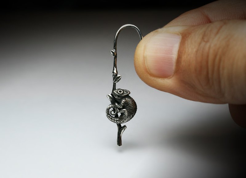 Climbing Chameleon Earrings - Earrings & Clip-ons - Other Metals Silver