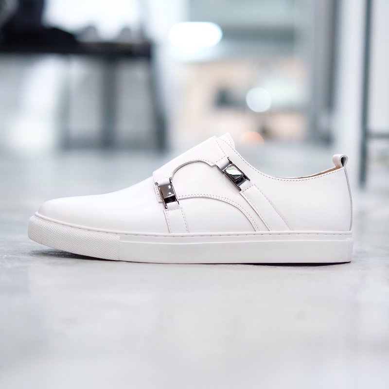 Placebo white buckle slip-on - Men's Casual Shoes - Genuine Leather White