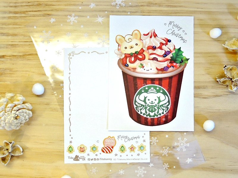 Postcard-X'mas snowman with berry ice drink - การ์ด/โปสการ์ด - กระดาษ สีแดง