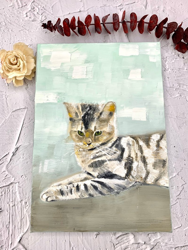 Customized 25.5**17.5 cm handmade pet oil portrait with inner frame - Customized Portraits - Pigment 