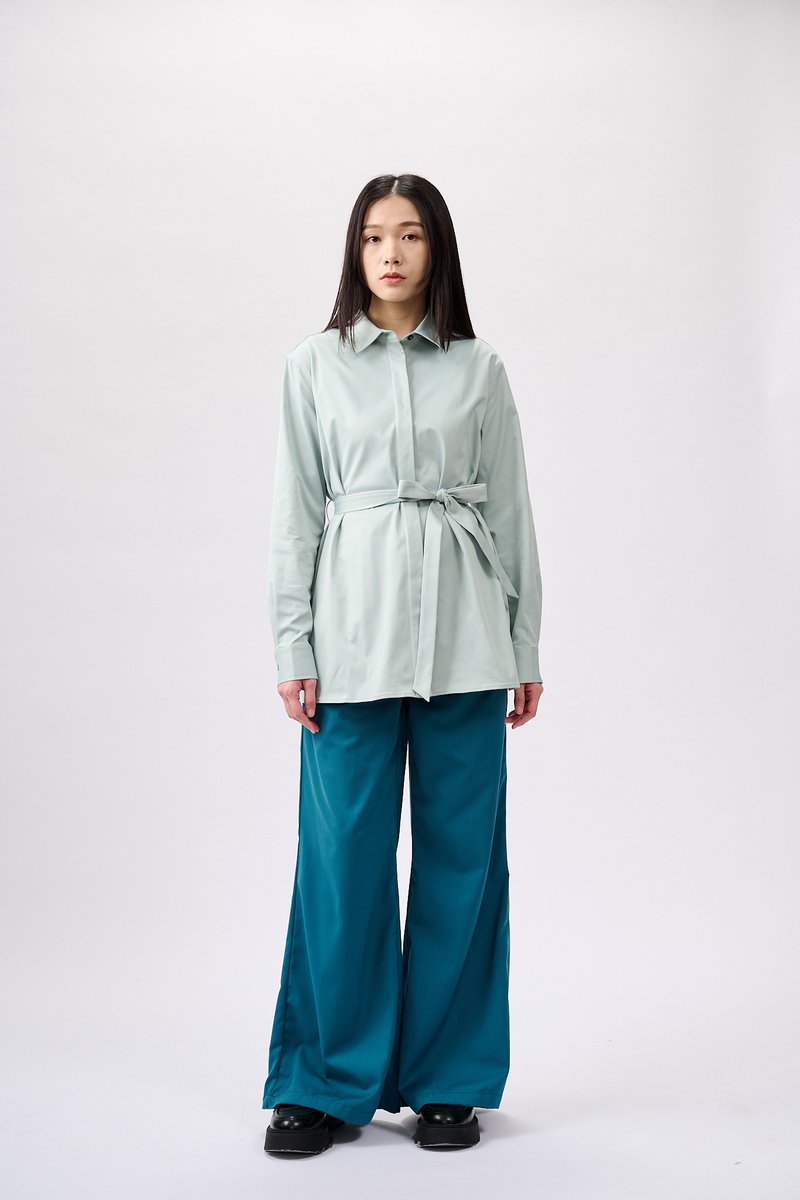 藍色系腰恤衫 - 女襯衫 - 棉．麻 藍色