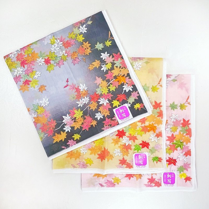 京都手帕 -友禪刺繡系列-紅葉 - 手帕 - 棉．麻 