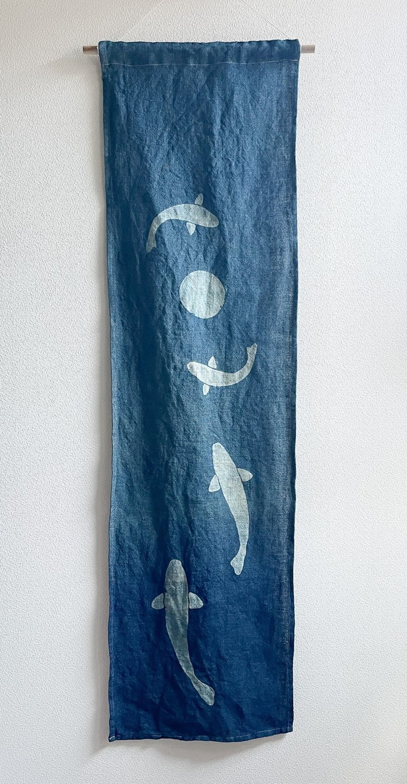 日本製 FULL MOON Nishikigoi 錦鯉 JAPANBLUE Tapestry Aizome 藍染 黄麻 ジュート Wall deco - 其他 - 棉．麻 藍色