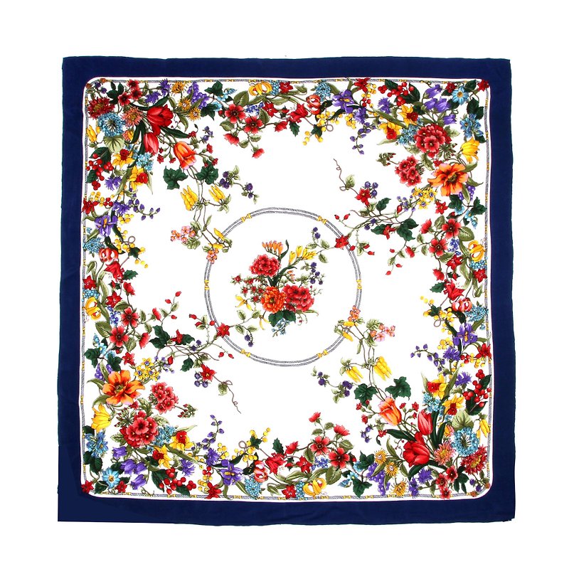 ヴィンテージスカーフを印刷[ヴィンテージ]ナス春の庭のコレクション - スカーフ - シルク・絹 多色