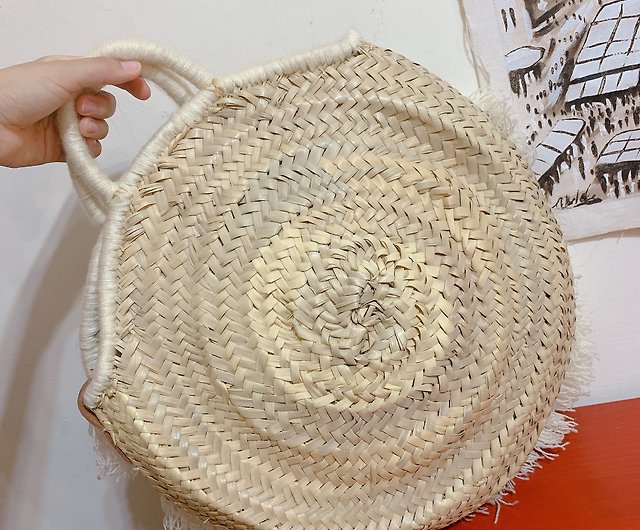 Moroccan Palm Basket Bag Hand Woven Round Straw Bags