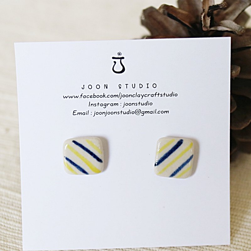 yellow blue line earring - Earrings & Clip-ons - Pottery 